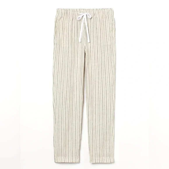H&M Cream Black Stripes 100% Linen Coastal Lightweight Beachy Jogger Pants Sz XS - Picture 1 of 8